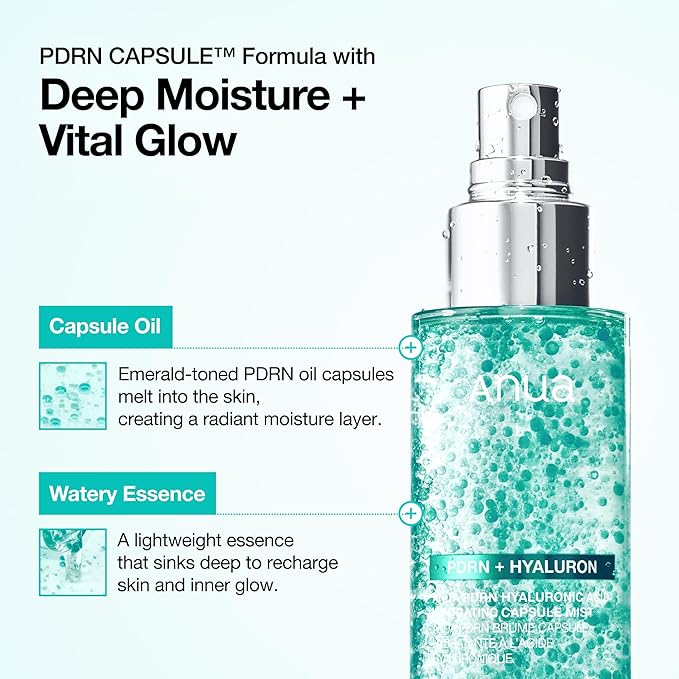 ANUA PDRN Collagen Glow Facial Serum Spray, Hydrating Face Mist, Hyaluronic Acid, dewy glass finish, All Skin Types, Instant Plumping Hydration, Firming Care, Korean Skincare, 3.38 fl oz (Pack of 2)