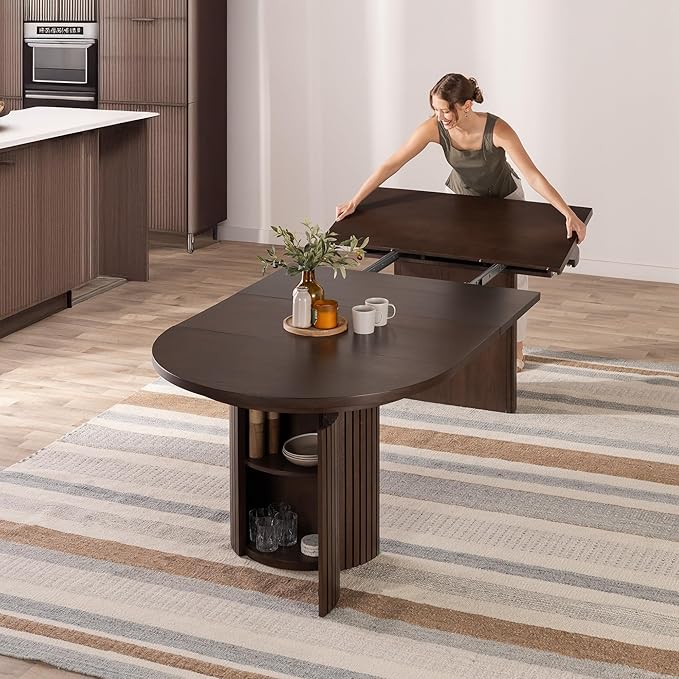 Transformer Table - Solid Wood Extendable Round Dining Table, Extendable Round Dining Table, Space-Saving Modern Furniture, Elegant and Functional Design, Dark Brown (Table Only)