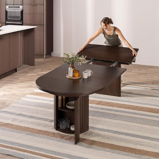 Transformer Table - Solid Wood Extendable Round Dining Table, Extendable Round Dining Table, Space-Saving Modern Furniture, Elegant and Functional Design, Dark Brown (Table Only)