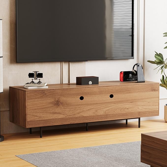 70.87" Mid Century Modern TV Stand, Walnut Media Console for 70 Inch TVs, Entertainment Cabinet with 4 Storage Compartments for Living Room or Bedroom