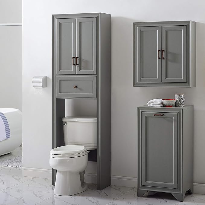Crosley Furniture Tara Over The Toilet Storage Cabinet and Bathroom Organizer with a Drawer and Shelves, Vintage Gray