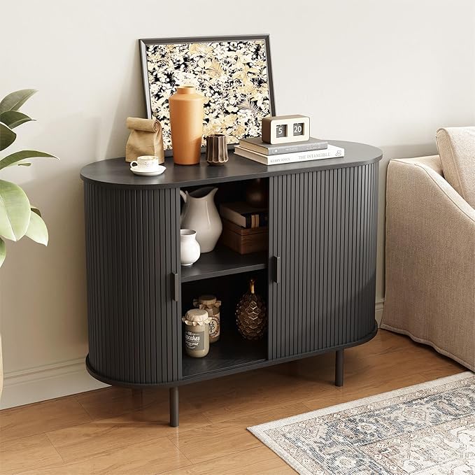 ONBRILL 40" Sideboard Buffet Cabinet with Storage, Storage Cabinet with Sliding Door & Adjustable Shelf, Modern Accent Coffee Bar Console Table for Kitchen, Entryway, Black