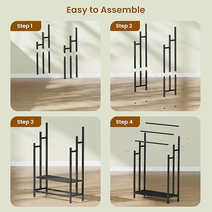 46" Extra Large Freestanding Towel Rack Stand for Bathroom, 3 Tier Blanket Ladder Holder, Outdoor Bath Towel Drying Rack with Shelf, Next to Tub or Shower, Quilt Rack, Black