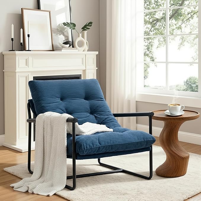 Modern Accent Chair Set of 2, Living Room Chair with Metal Frame,Upholstered Arm Chair with Soft Cushion for Bedroom Lounge Reading Room (Blue)