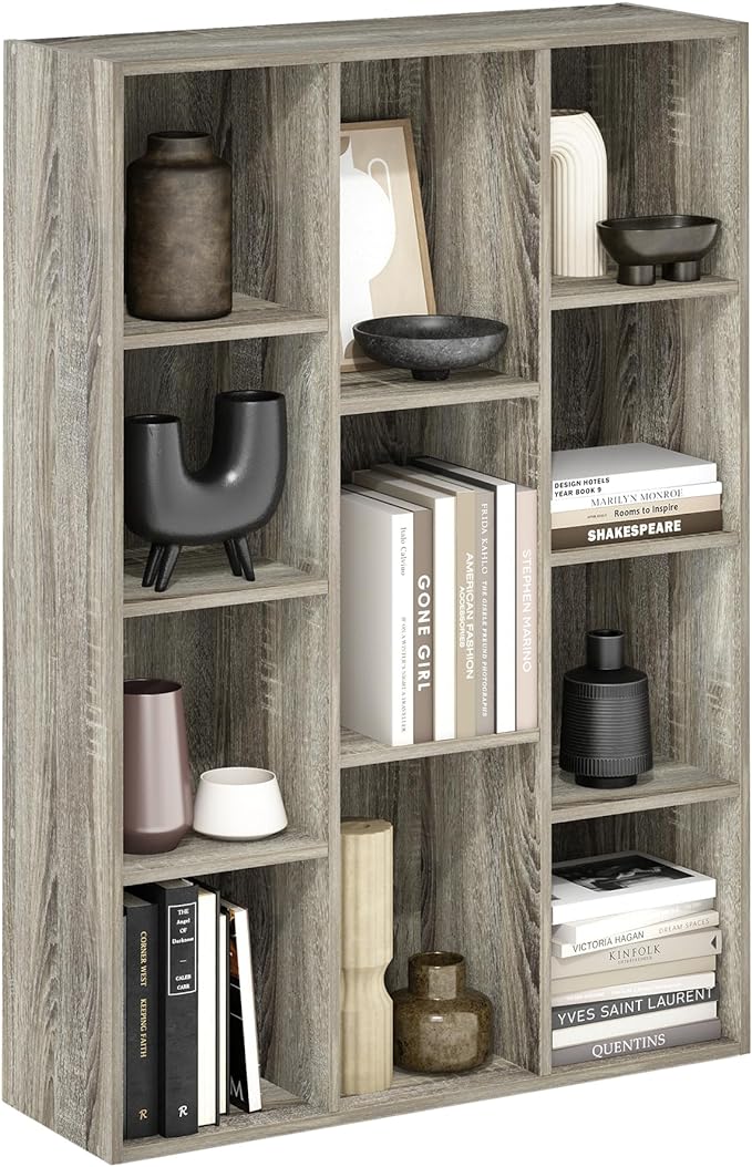 Furinno LUDER Book Shelf, 11-Cube Bookshelf, Reversible Bookcase, 9.4 x 29.1 x 41.7, Easy Assembly, for Living Room, Bedroom, Home Office, French Oak | Furinno