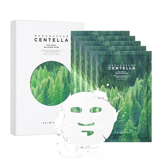 SKIN1004 Madagascar Centella Tea-Trica Relaxing Mask, Face Mask Skincare for Oily & Blemish Prone Skin, Soothing & Calming Relief Care for Sebum & Impurities, Korean Skin Care, 0.84 fl oz / 25ml * 5ea