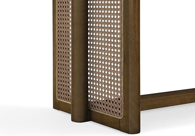 Merax Farmhouse Rubber Wood Dining Table Set for 3- Wood 70.87''L Rectangular Kitchen Table, 2 Dining Bench with Rattan Accents Legs for Kitchen, Living Room, Easy Assemble,Walnut