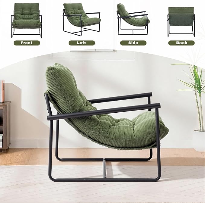 Modern Accent Chair Set of 2, Living Room Chair with Metal Frame,Upholstered Arm Chair with Soft Cushion for Bedroom Lounge Reading Room (Green)