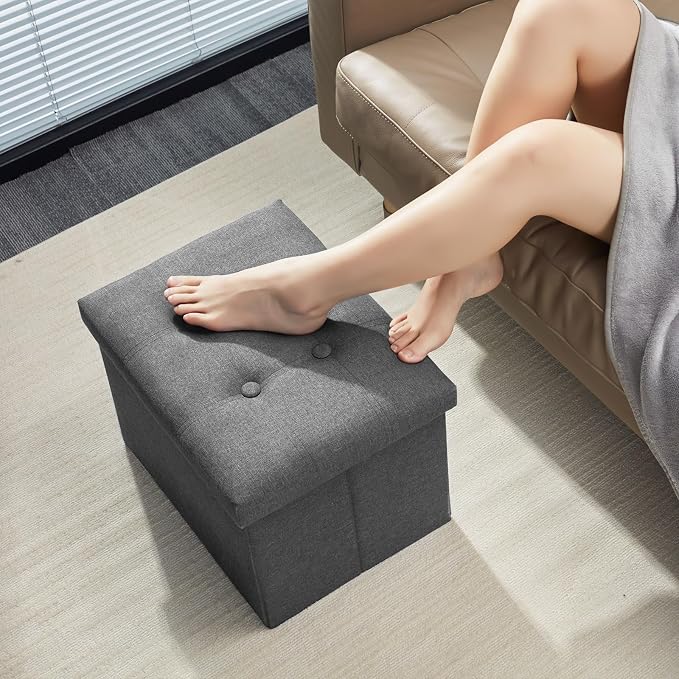 AmasSmile Light Gray Ottoman with Storage,Foot & Leg Rest Stools Small Cute Stool Short Bench Folding Ottomans Square Footstools for Shoe Living Room Under Desk Outdoor RV Camper Each Space Storage