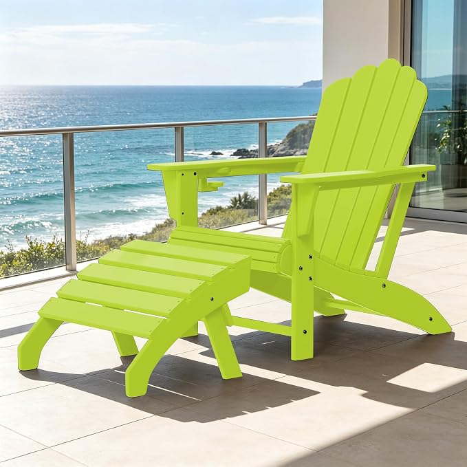 Costaelm Adirondack Chair Footrest, Patio Footstool, Ottoman Outdoor Foot Rest for Patio Waterproof, Adirondack Ottoman Patio Footstool, Lime