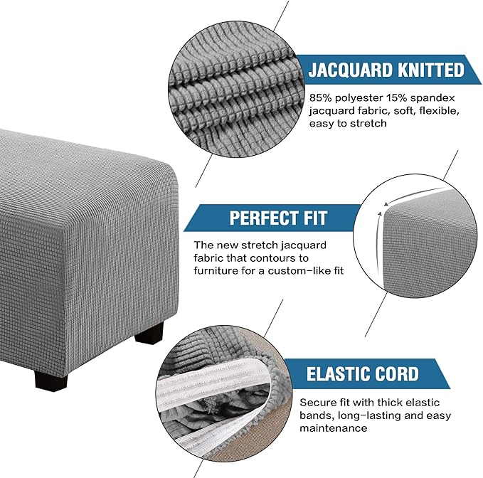 H.VERSAILTEX Ottoman and Sofa Seat Cushion Combined Cover Slipcover Rectangle Sofa Slipcover Fit Length 56"-75" Suitable for L Shaped Seat Cushion Cover or Chaise Part Cover Stretch Thick Soft - Dove