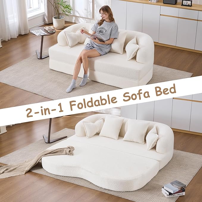 70" Convertible Sofa Bed, 2-in-1 Boneless Sleeper Sofa, Soft Chenille Folding Sofa Loveseat with 4 Pillows, Love Seat Small Couch for Small Spaces, Living Room, Bedroom, No Assembly
