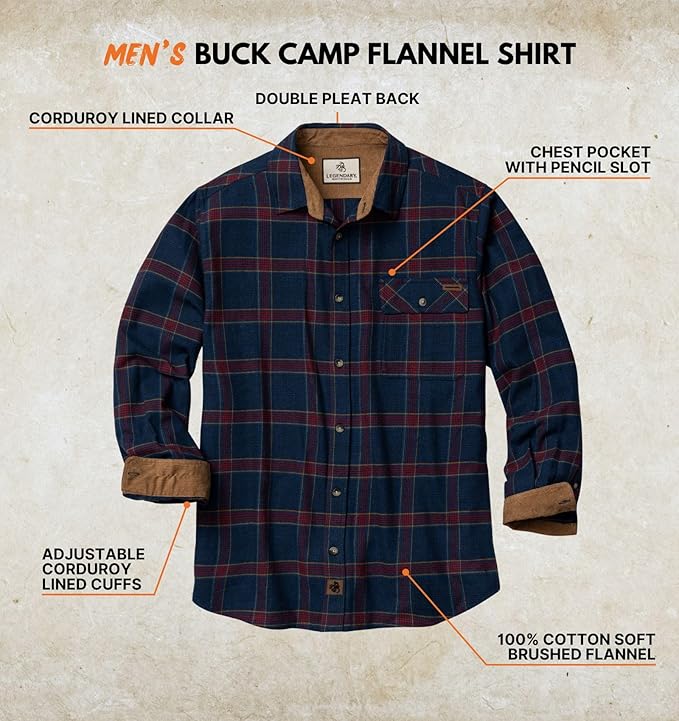 Legendary Whitetails Mens Long Sleeve Button Down 100% Cotton Flannel Shirt