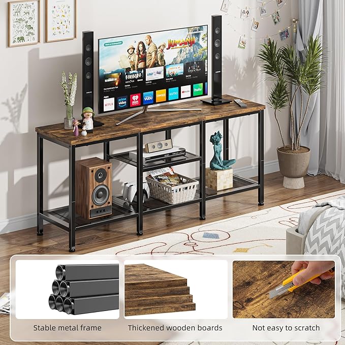 Simple Trending TV Stand for 50 Inch TVs, Entertainment Center with Open Storage Shelves, Media Console Table for Living Room, Rustic Brown