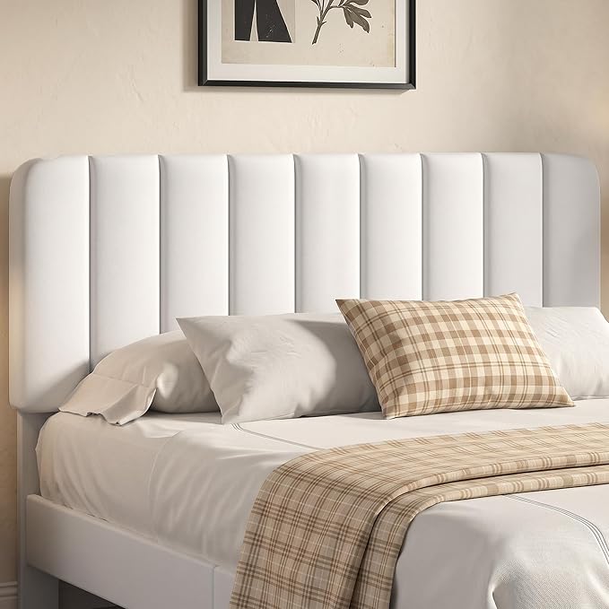 VECELO Queen Size Bed Frame with Upholstered Headboard, Velvet Platform Bedframe Mattress Foundation, Strong Wood Slat Support, No Box Spring Needed,White