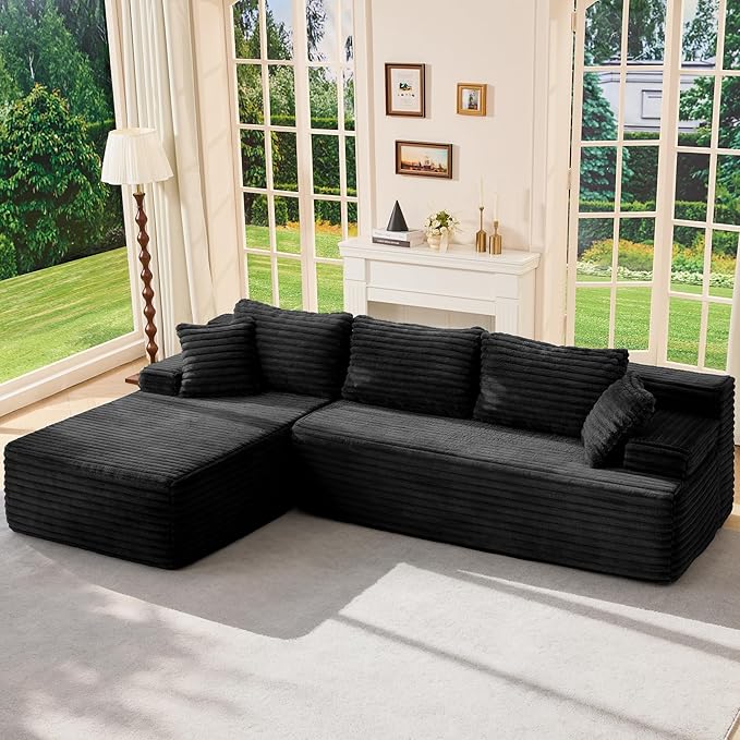 Hobestluk Modular Sectional Sofa Boneless Couch L-Shape Couch 3 Seat Modular Couch Memory Foam Sectional Couches for Living Room Furniture, Cloud Couch with Oversized Chaise (108" Left Facing Chaise)