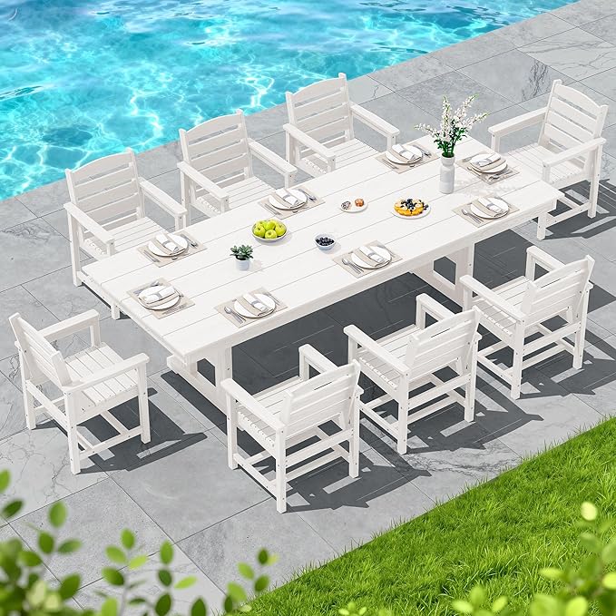 SERWALL Outdoor Dining Chairs Set of 4, All-Weather HDPE Patio Dining Chair with 19.7" Widened Seat, for Backyard, Garden, White