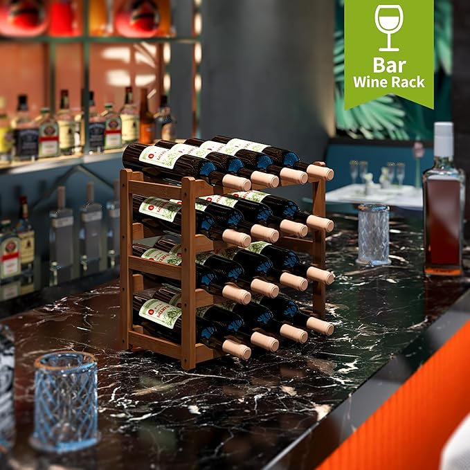 BMOSU Bamboo Wine Rack Wine Storage Cabinet Shelf 16 Bottle Wine Racks Countertop Sturdy for Kitchen Dining Room Pantry - 4 Tiers Wine Rack(Brown)