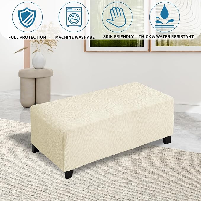 ZNSAYOTX 2026 Rectangle Ottoman Cover (L:45"-56") Super Stretch Soft Footrest Slipcover Form Fit, Universal Folding Foot Stool Covers with Non-Slip Elastic Band, Fashion Jacquard Texture, Beige