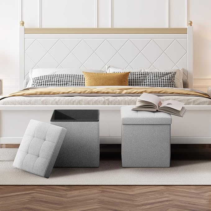 Storage Ottoman Bench, 15 Inch Ottoman Foot Rest, End of Bed Bench, Storage Chest for Living Room, Bedroom, Entryway, Light Gray