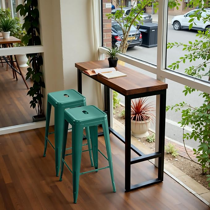 Furmax 30 Inch Metal Bar Stools Set of 4, Counter Height Stools, Industrial Bar Chairs Patio Stool Stackable Stool for Kitchen/Dining Room/Indoor Outdoor(Green, 30'' Backless)