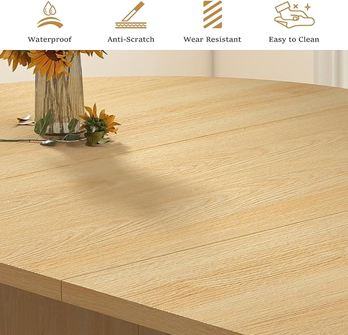 41 in-78 in Extendable Dining Room Table for 4-8, Round Expandable Kitchen Table with Fluted Base, Modern Farmhouse Oval Dinner Tables for Dining Room Kitchen Living Room (Natural)