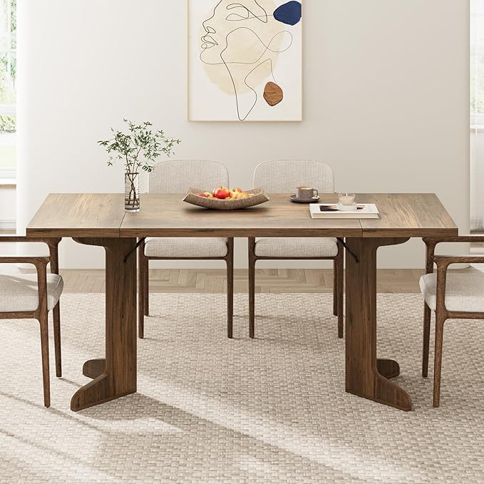 Garvee 71" Large Dining Table for 6 to 8 People, Modern Dinner Table with Unique Wooden Legs, Rectangle Dining Table for Kitchen, Dining Room & Living Room, Walnut