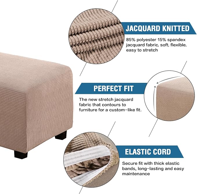 H.VERSAILTEX Ottoman Cover Slipcover Rectangle Fit Length 29"-34" Footrest Sofa Slipcovers Stool Cover Footstool Protector Covers Feature Stretch Thick Soft Jacquard Fabric Removable Washable - Sand