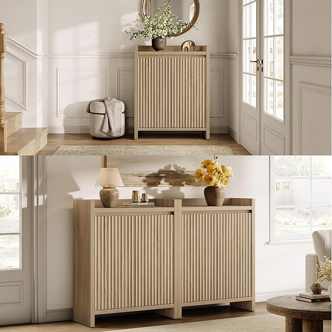 SICOTAS Shoe Cabinet - Fluted Shoe Storage for Entryway, 48-Pair Organizer with Doors & Adjustable Shelves, 2 Pieces Large Rack for Hallway, Living Room