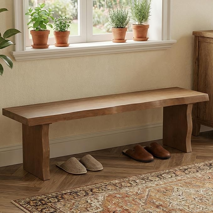 Christopher Knight Home Hartwell 63" Indoor Pine Dining Bench, Solid Wood Bench Seat for Dining Table, Rectangular Dining Seat, Spacious Seating, Long Footstool for Living Room Dining Room, Pine Wood