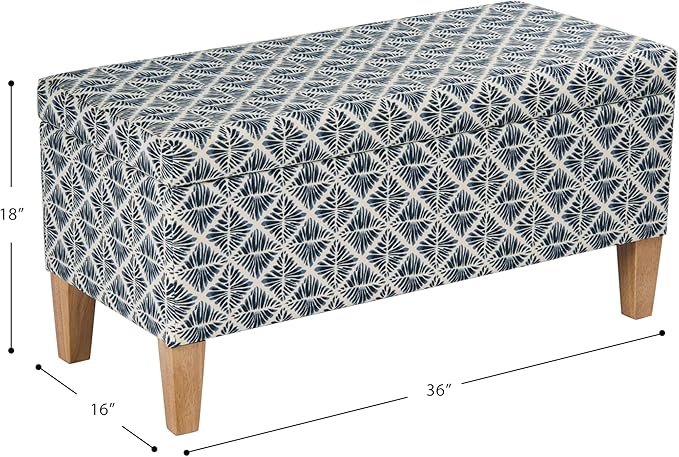 HomePop Large Decorative Storage Bench with Flip-Top - Blue Geometric Pattern - Cotton Fabric - Natural Wood Legs