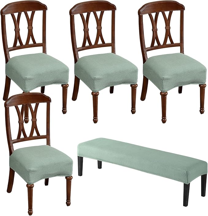 CRFATOP Jacquard Dining Room Chairs Seat Covers Set of 4 with Soft Bench Chair Cover Stretch Kitchen Chair Slipcover Washable Seat Cushion Slipcover Protector for Hotel Ceremony Banquet Wedding,B17
