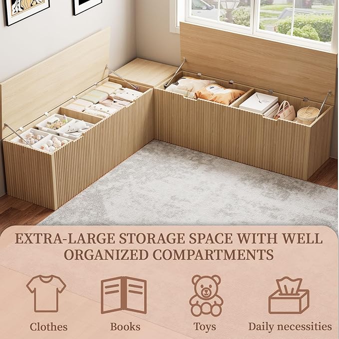 L Shaped Corner Dining Bench – Backless Breakfast Nook Bench with Hidden Storage, Space-Saving Kitchen Nook Bench for Dining Room, Entryway, or Apartment Use