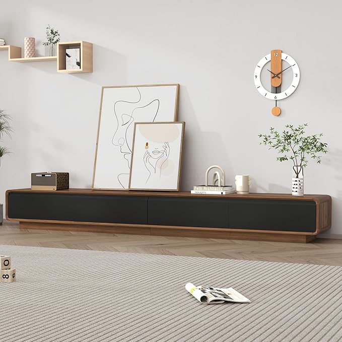 chartustriable 94.5" Minimalist Floating TV Stand for TVs up to 100 Inches, Modern Wall Mounted Media Console with 2 Drawers, Entertainment Center for Living Room, Walnut and Black