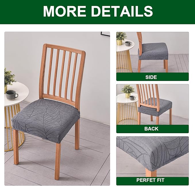 CRFATOP Waterproof Dining Room Chairs Seat Covers Set of 4 with Stretch Bench Slipcover Jacquard Kitchen Chair Slipcover Washable Seat Cushion Slipcover for Hotel Banquet Wedding Party, Dark Grey