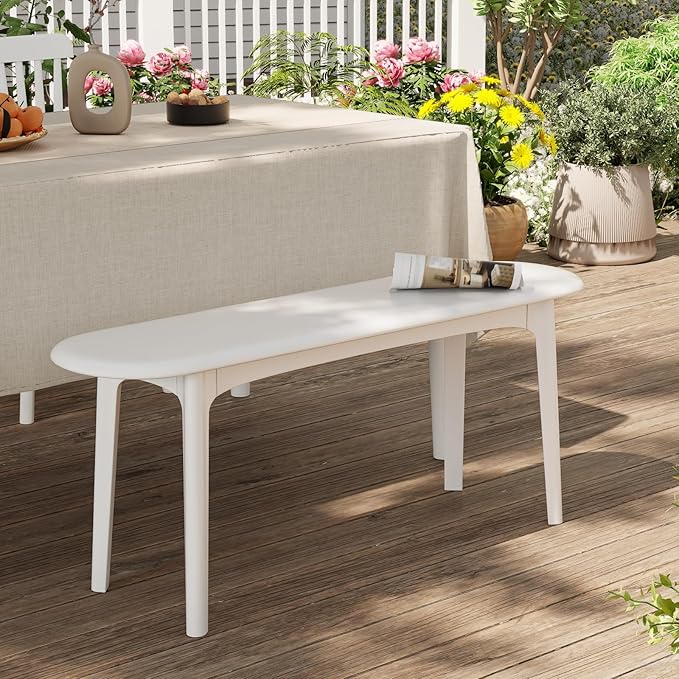 DONGMUWUEJEE 100% Solid Wood Dining Bench, Wood Bench for End of Bed with Rounded Corners, Entryway Benches for Farmhouse, Kitchen, Living Room and Plant Stand (White, 39.4" D x 11.8" W x 19.7" H)