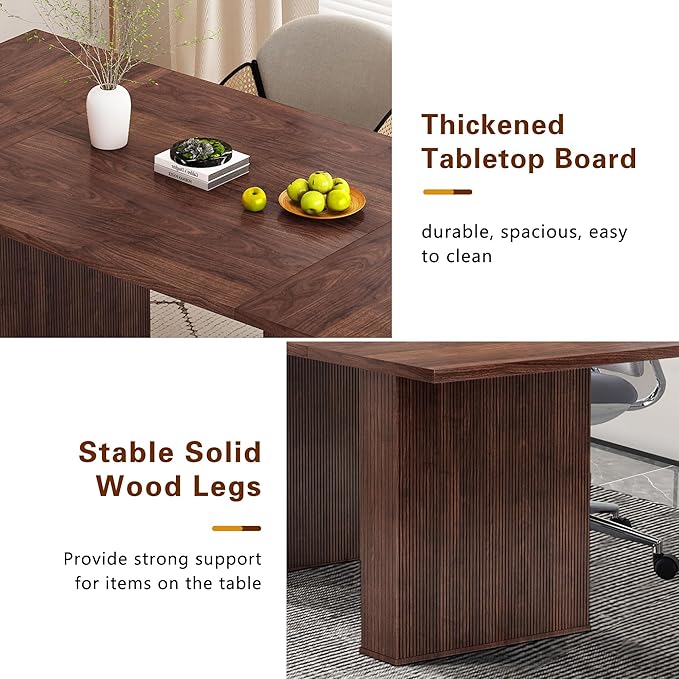 weselon 78 Inch Dining Table for 6 8 10, Modern Farmhouse Rectangular Kitchen Table, Long Dining Room Tables with Wood Strip Base for Kitchen Living Room (Walnut)