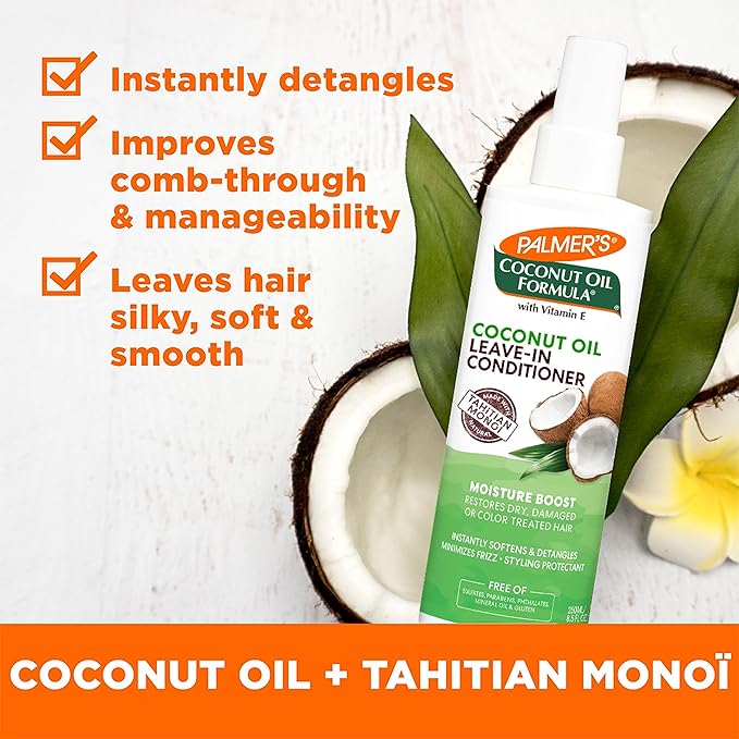 Palmer's Coconut Oil Formula Moisture Boost Leave-In Conditioner Spray, Instantly Detangle, Hydrate and Strengthen Textured and Curly Hair, 8.5 Ounce