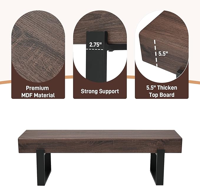 Merax 59" Wooden Dining Bench, Farmhouse Indoor Kitchen Table Benches, Bed Bench, Industrial Shoe Bench, Entryway Benches, Dark Walnut