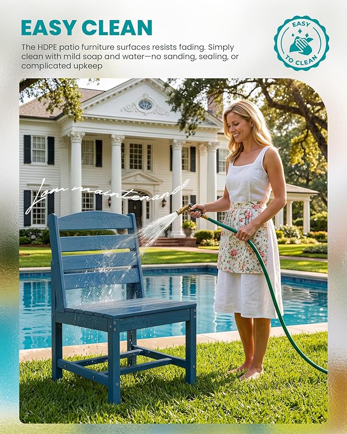 SERWALL Patio Dining Sets for 6 Person, HDPE Dining Set with 6 Armless Chairs, Blue