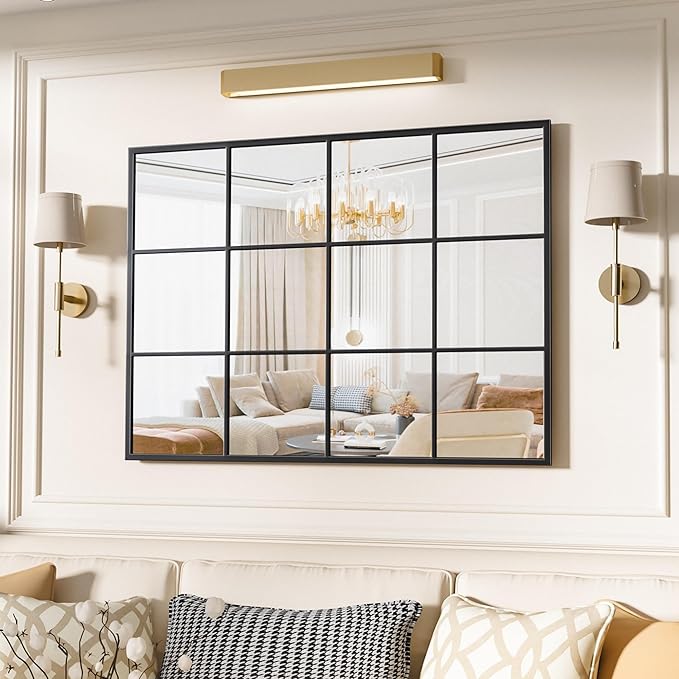 Suidia Wall Mirror, 30" x 40" Window Decorative Mirrors, Metal Framed Wall Decor Wall-Mounted Mirrors for Bedroom, Living Room, Entryway, Black