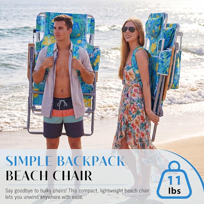 5-Positon Backpack Beach Chair, Portable Folding Tanning Chair, Double Shoulder Straps Beach Lounge Chair with Footrest, Face Hole, Towel Bar (Yellow Green, 60.6" (Set of 2))