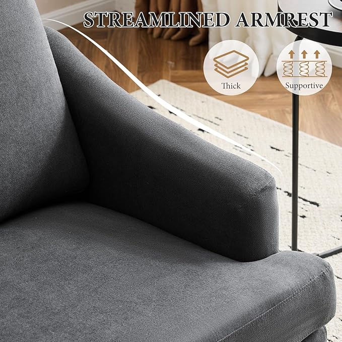 Bezseller Modern Accent Chairs Set of 2, Upholstered Reading Armchair with Wood Legs, Mid-Century Leisure Comfy Single Sofa Chair for Living Room, Bedroom, Home, Office, Dark Grey