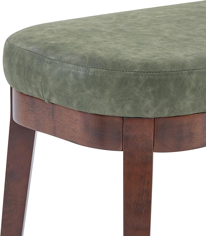 Christopher Knight Home Ella Mid-Century Faux Leather Upholstered Dining Bench, End of Bed Footrest, Entryway/Hallway Seating, Indoor Ottoman Bench with Padded Seat and Solid Wood Leg, Green+Brown