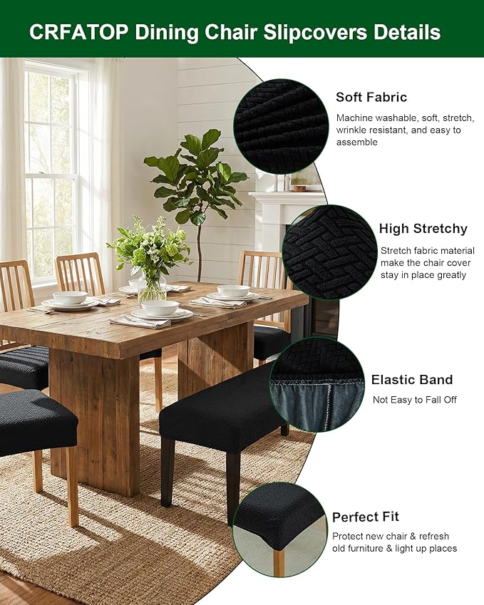 CRFATOP Jacquard Dining Room Chairs Seat Covers Set of 4 with Soft Bench Chair Cover Stretch Kitchen Chair Slipcover Washable Seat Cushion Slipcover Protector for Hotel Ceremony Banquet Wedding,B18
