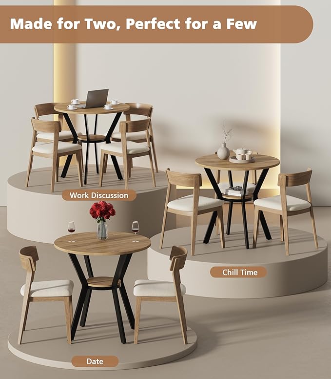 Round Kitchen Tables for 2-4, 31.5" Small Dining Tables with Storage, Rustic Wood Circle Dinner Table with Metal Leg, Farmhouse Dinner Table for Small Space, Dining Room, Kitchen, Office, Apartment