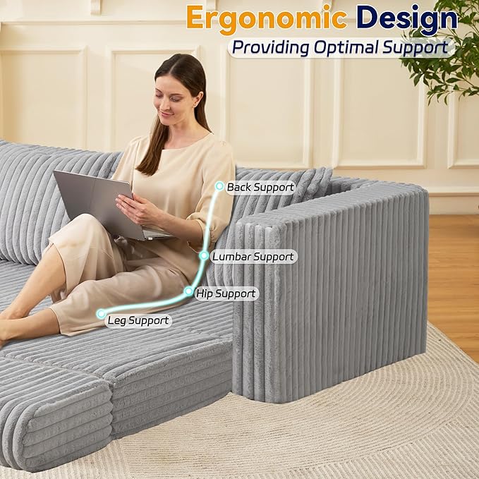 HABUTWAY 68" Loveseat Boneless Couch, 4-in-1 Convertible Sofa Bed, Plush Fur Folding Futon Sofa Bed Couches with 2 Pillows for Living Room, High-Density Foam Support, No Assembly Required, Light Grey