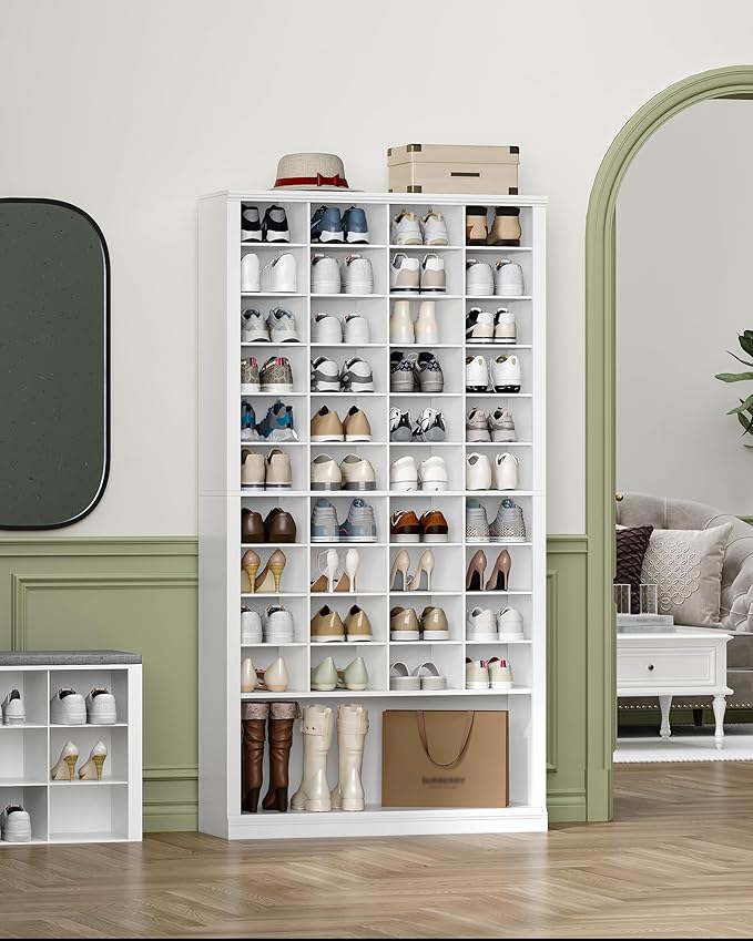 Hzuaneri 11 Tiers Shoe Storage Cabinet, Tall Shoes Cabinet with Cubby, Freestanding Wooden Shoe Organizer, 40-44 Pairs, Shoes Cubby Organizer for Entryway, Bedroom, White SR59303X