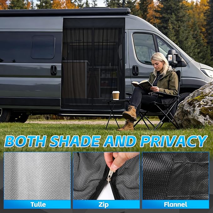 Magnetic Van Screen for Ram Promaster City 2015-2025 - Mosquito Net with Zipper for Sliding Door - 55" H x 40" W