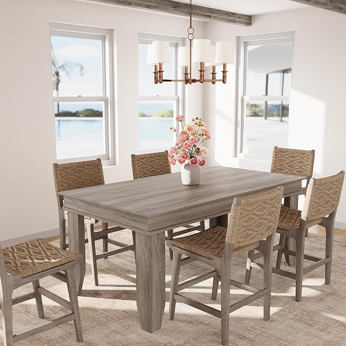 GarveeHome Farmhouse Dining Table for 4-6 People, 63 in Long Kitchen Tables with Wooden Sturdy Frame, 5 ft Large Rectangular Dinner Table for Dining Room, Kitchen, Grey Walnut, 63" Non-extendable